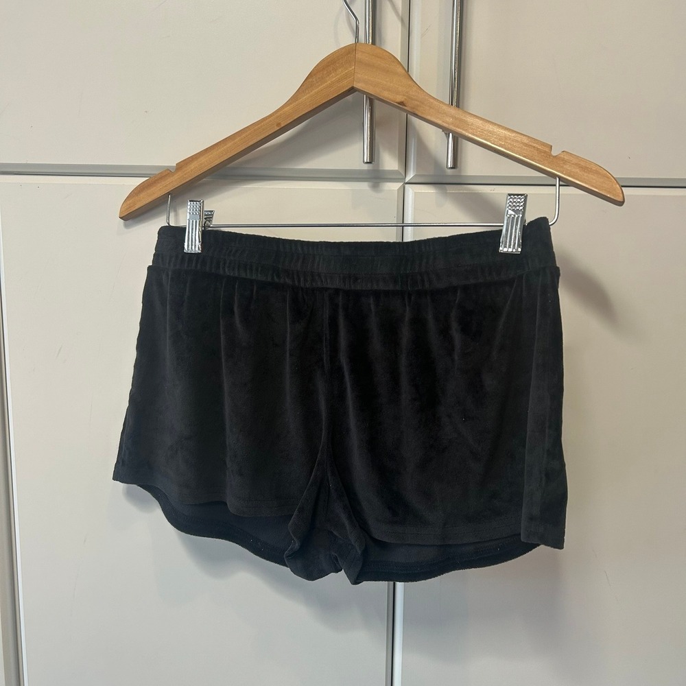 Juicy Couture Black Velour Rhinestone Logo Sleep Shorts Womens Medium Y2K Lounge